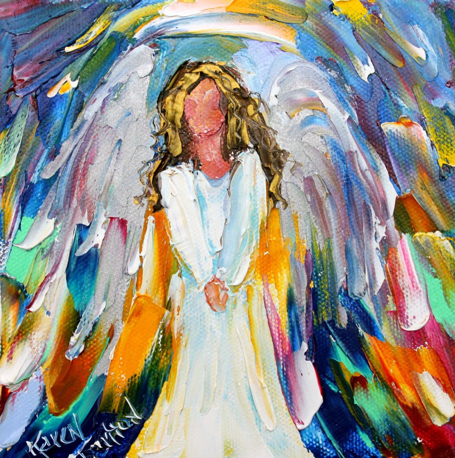 Original oil painting Little Angel palette knife impastomodern