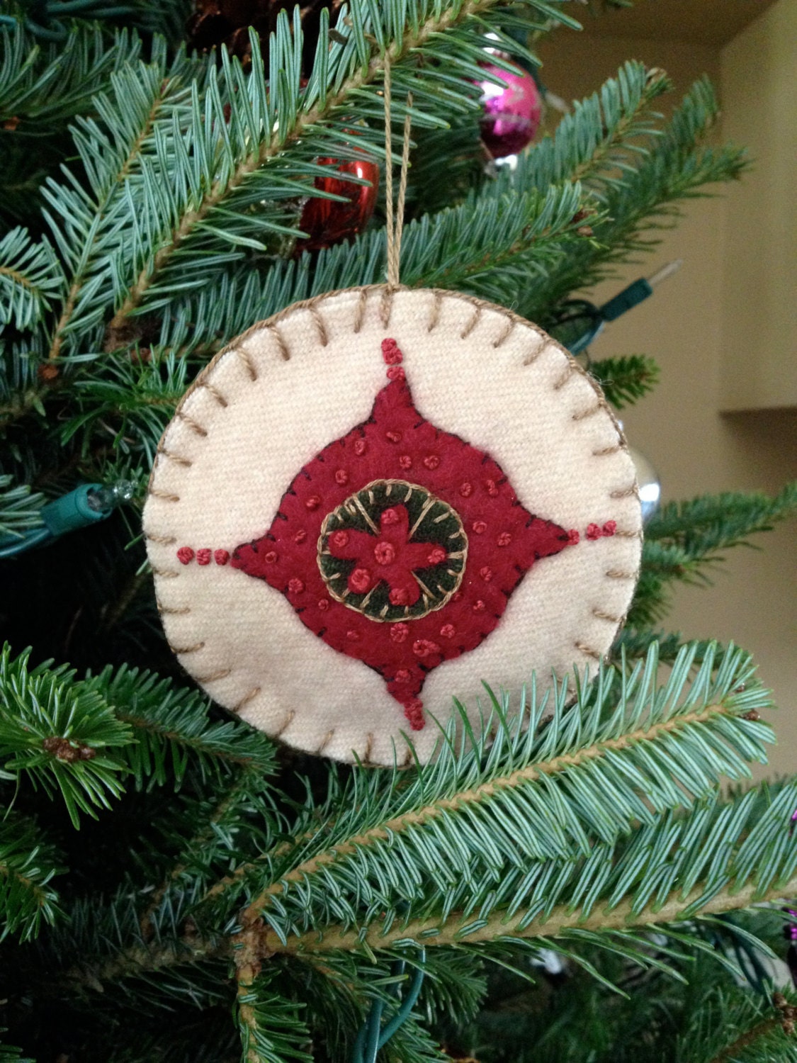Rustic Folk Art Wool Winter Ornaments, Rustic Winter Gift Tags, Holiday Tree Ornament, Christmas Tree Ornament