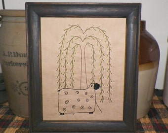 UNFRAMED Primitive Sheep Stitchery Prim Picture Grungy Rustic Stitched Folk Art Embroidery Handmade Accent Gift Idea Willow wvluckygirl