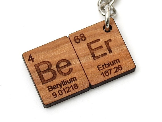 Beer Periodic Table Keychain FOB. Wood. Geekery Science Key Chain. Nerdy Cool Chemistry Elements Backpack Clip On Teachers Gift Accessory by TimberGreenWoods