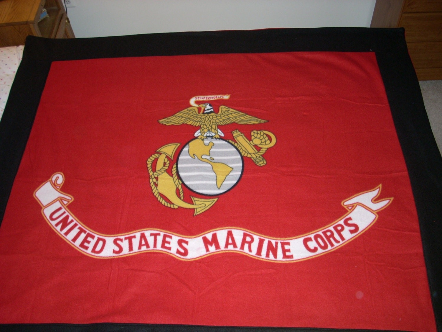 United States Marine Corps Double Fleece Blanket by quiltsbylauren