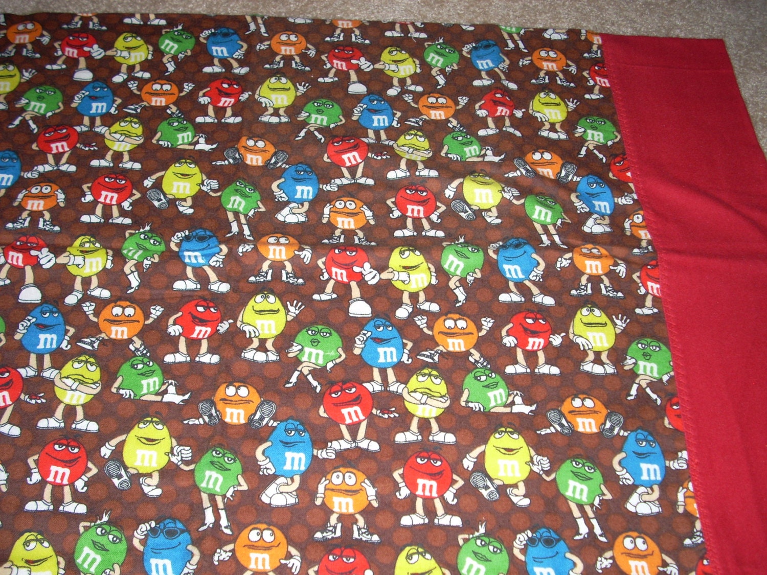 M and M s Flannel Pillowcase brown with red trim by quiltsbylauren