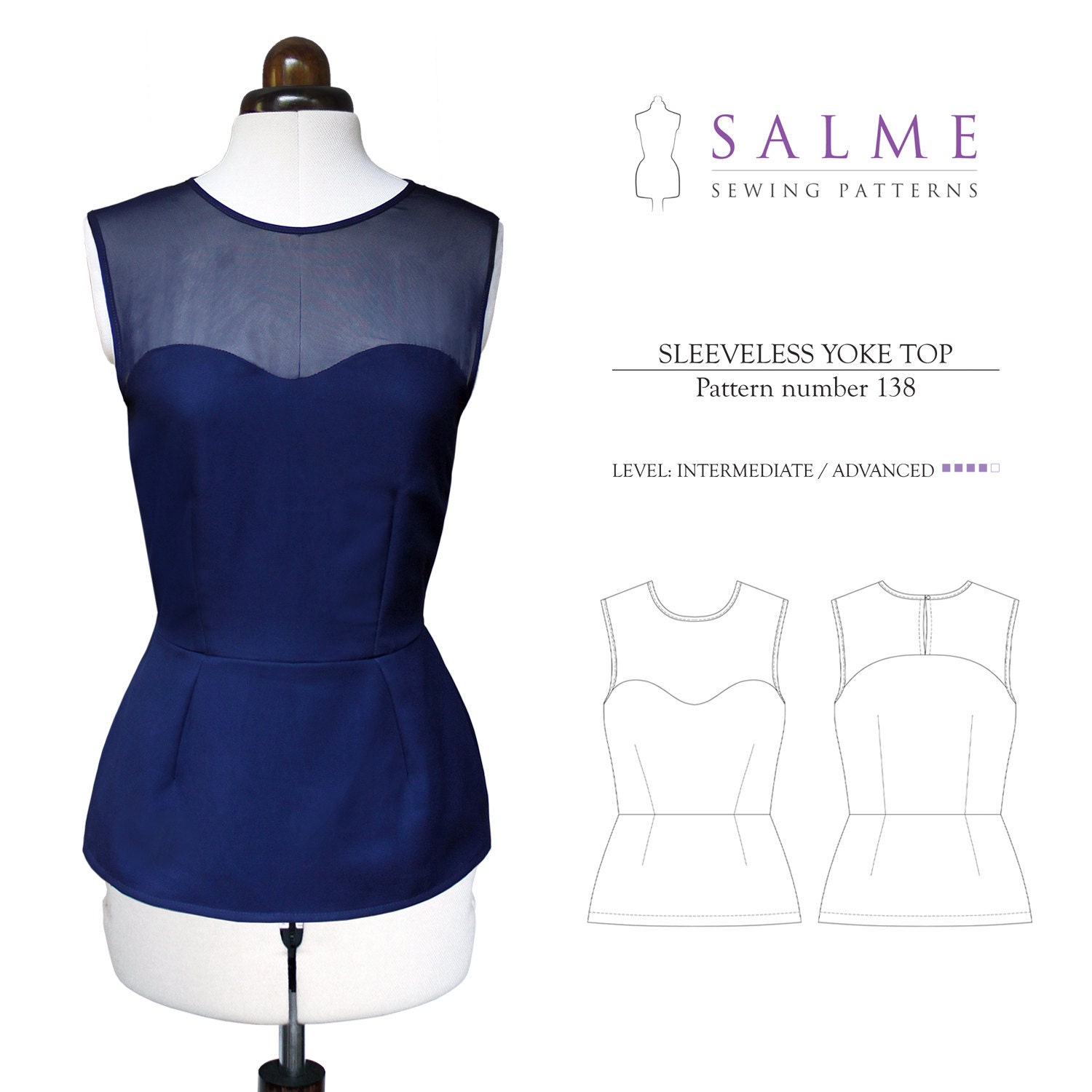 PDF Sewing pattern Sleeveless yoke top by Salmepatterns on Etsy