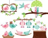 Two Birds Cute Valentine Digital Clipart - Commercial Use OK - Love Birds, Valentine Birds, Valentine Clipart, Wedding Birds Il_170x135