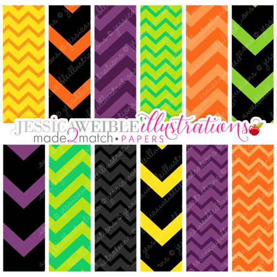 Halloween Chevron Cute Digital Papers - Commercial Use OK - Halloween Papers, Halloween Backgrounds, Halloween Patterns, Chevrons Il_570xn