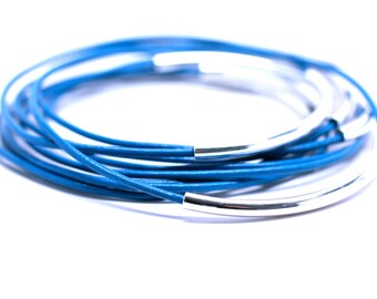 Blue Bangles . Leather Bangles , Bangle Bracelets Bracelet Set , Scuba Blue , Stacking Bangles , Best Seller , Amy Fine Design
