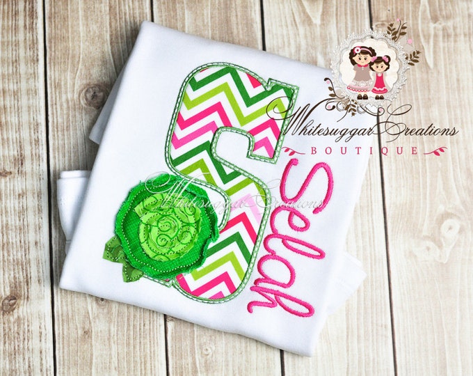Shabby Rose Alphabet Shirt -Shabby Rose Green and Pink Tones Personalized Shirt