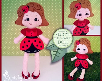 Doll Sewing Pattern PDF - Felt Rag Doll Pattern - Lucy the Ladybug Doll
