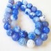 Blue White Round Faceted Agate Beads 12mm, 7.5" Inch, For Jewelry Making