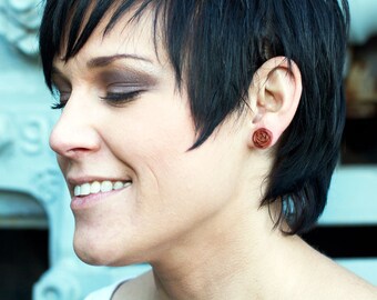 Fake Gauges, Fake Plugs, Handmade Wood Earrings, Tribal Style - Flower Plugs Tan Wood