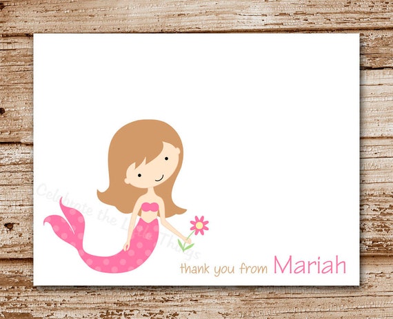 Set of 8 Mermaid Thank You Cards | Personalized Stationery | Under the Sea Note Cards | Mermaid Choices Il_570xn