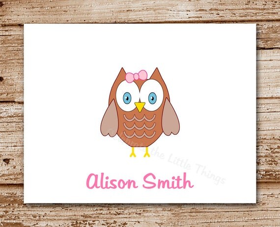 Set of 8 Owl Personalized Stationery for Girls | Thank You Cards | Note Cards, Notecards Il_570xn