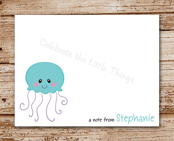 Set of 8 Jellyfish Note Cards, Notecards for Girls | Personalized Stationery | Under the Sea | Thank You Cards | Ocean, Beach. Fish Il_570xn