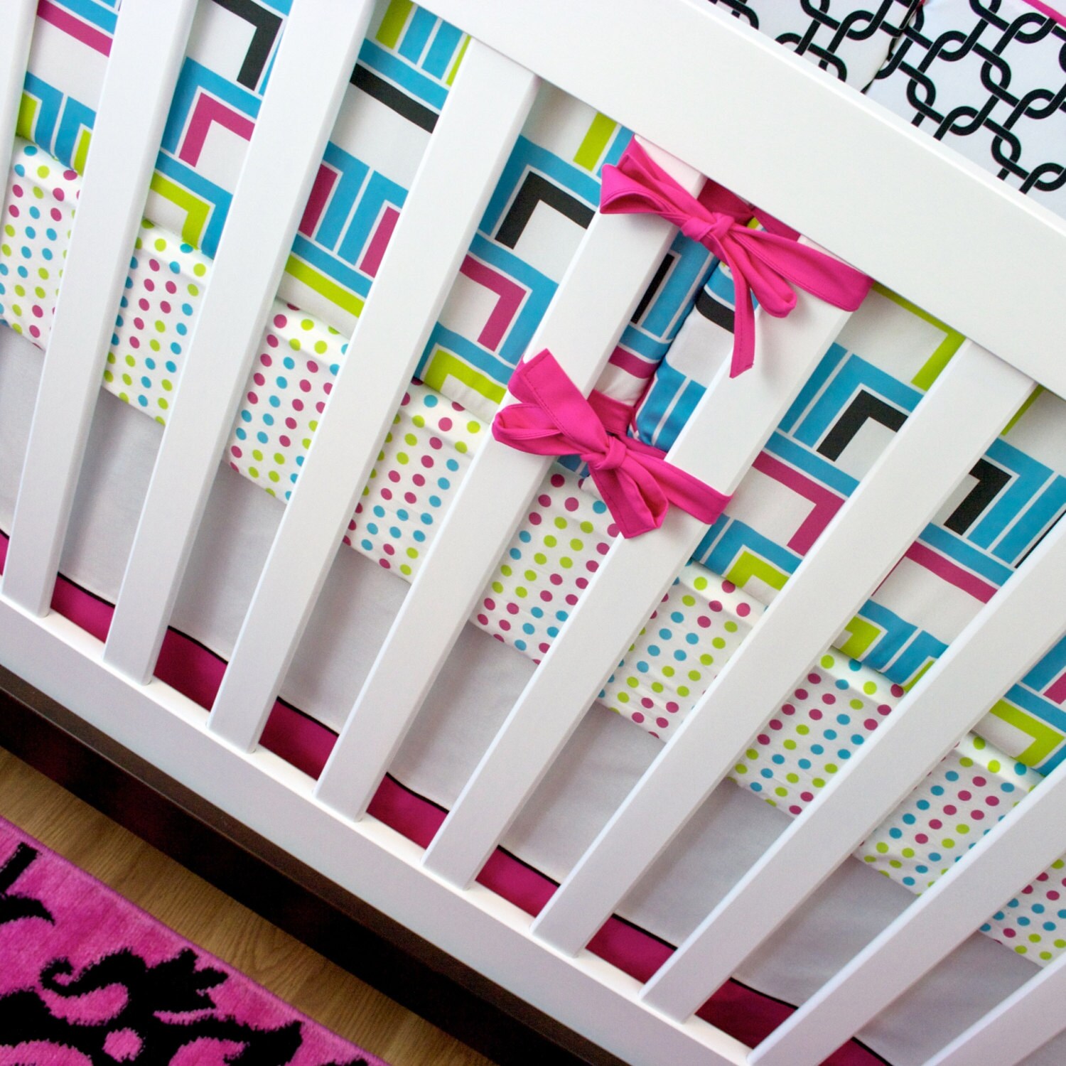 Crib Bedding Girl Nursery Baby Bedding Aqua Pink Lime Green