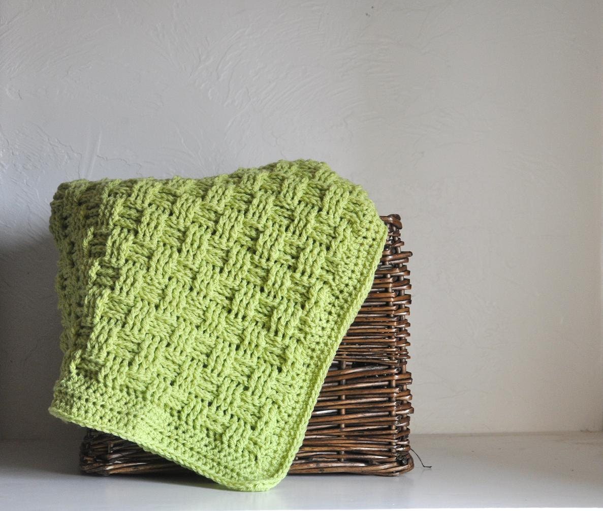 Lime Green Baby Blanket Basket Weave Baby by AandBDesignStudio