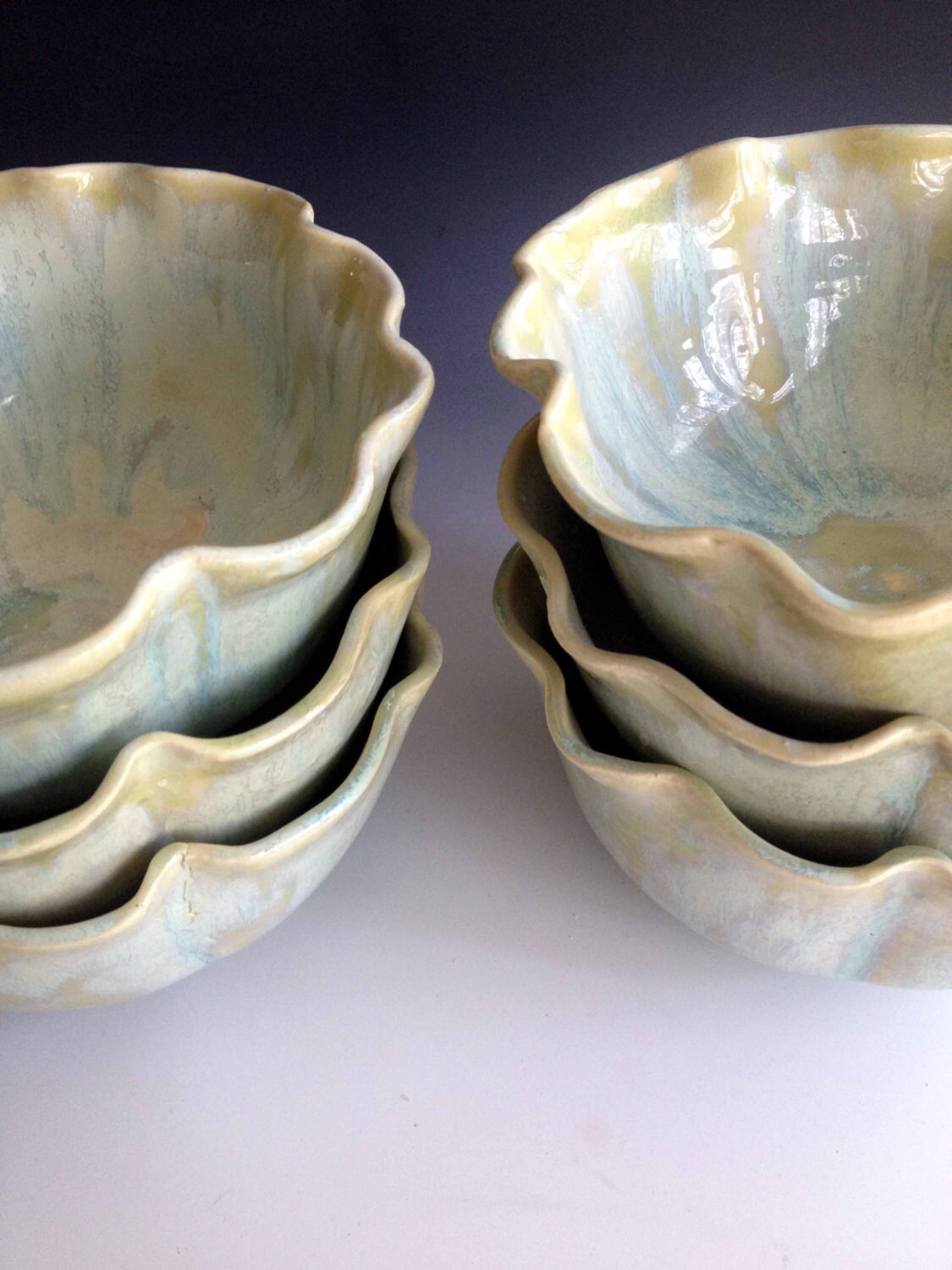 Set of six fluted soup/cereal bowls stoneware bowls by Leslie