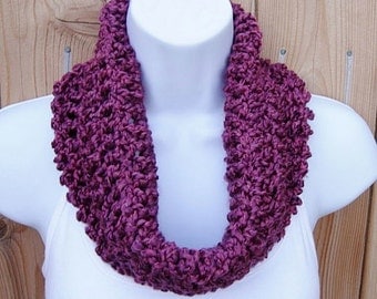 SUMMER COWL SCARF Dark Pink Purple, Magenta, Small Short Infinity Loop, Crochet Knit Soft Lightweight Neck Warmer..Ready to Ship in 2 Days