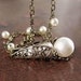 Swarovski Crystal White Pearl Necklace Antique Gold Necklace June Birthstone Vintage Style Necklace White Pearl Pendant Necklace