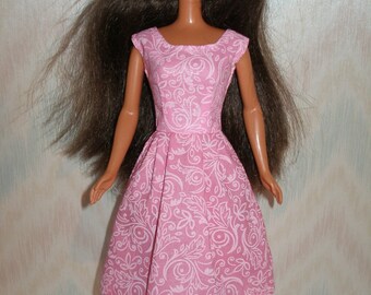 Handmade Barbie clothes - pink print dress