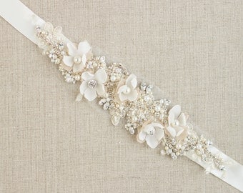 Wedding belt, Bridal belt, Wedding dress belts sashes, Floral belt sash, Flower Floral Bridal belts sashes Lace sash Champagne sashes belts