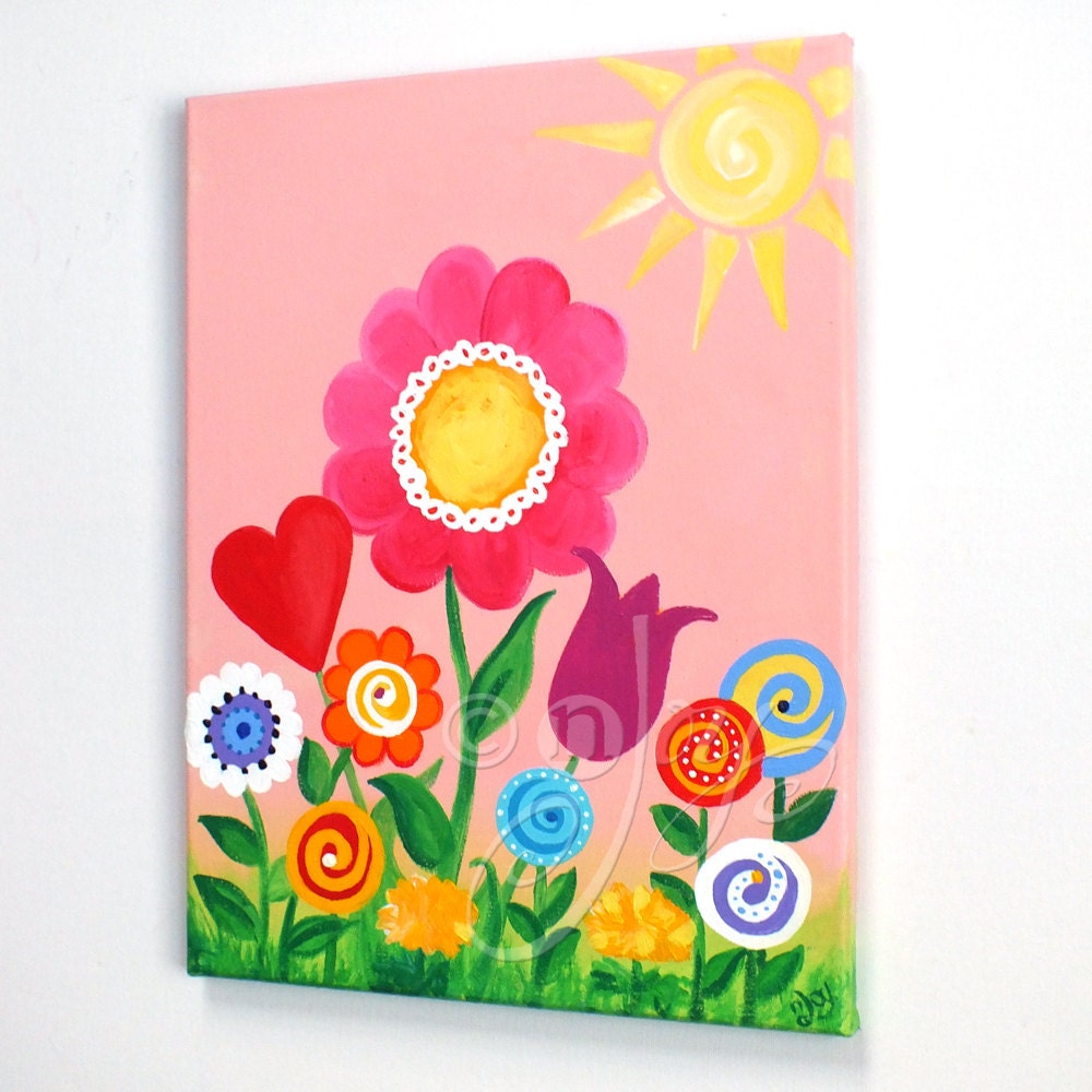 PINK GARDEN 12x16 inch original acrylic painting for nursery