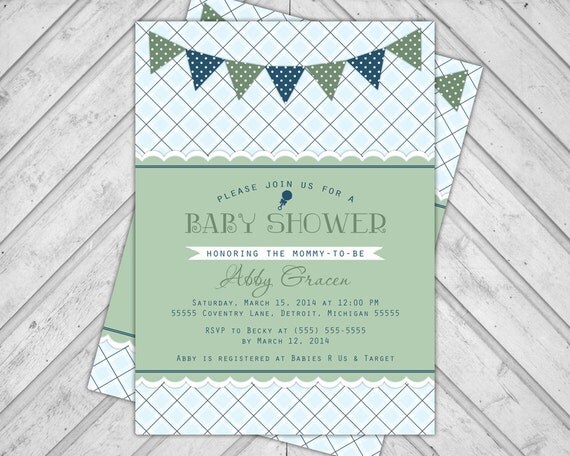 Plaid Boys Baby Shower Invite, Baby Sprinkle Invitations for Baby Boy, Blue and Green, DIY Printable Or Printed (879) Il_570xn