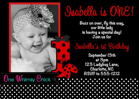 Ladybug Birthday Invitation, 1st Birthday Ladybug Party Invitations, Printable or Printed Il_570xn