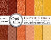 Harvest Damask Digital Papers Commercial Use INSTANT DOWNLOAD No Credit Required 300DPI 12x12 JPGs - Fall Scrapbook Craft Party Jewelry Il_170x135