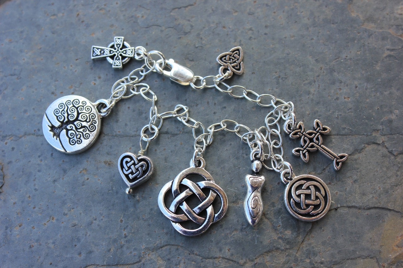 Celtic symbols silver charm bracelet celtic by RowanOliviaJewelry
