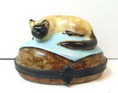 MC Peint la Main Siamese Cat Trinket Box - Hand Painted Limoges