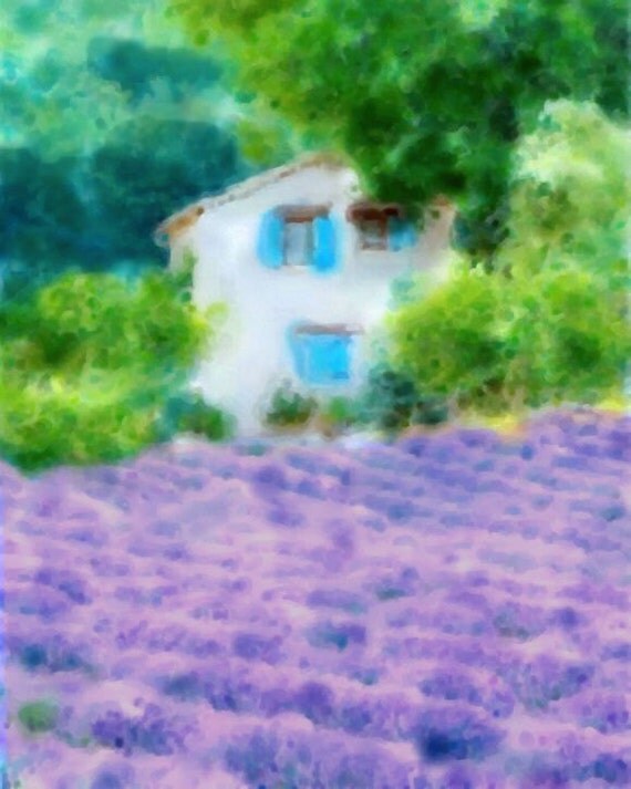 Watercolor Painting Print LAVENDER Field by WaterLilyArtDesigns