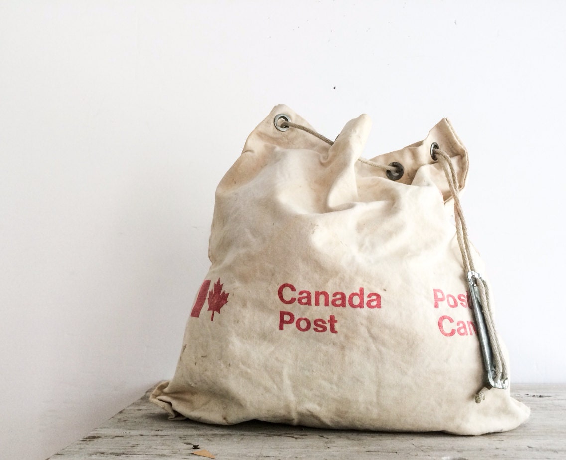 Vintage Natural Canvas Canada Post Mail Bag Industrial Style