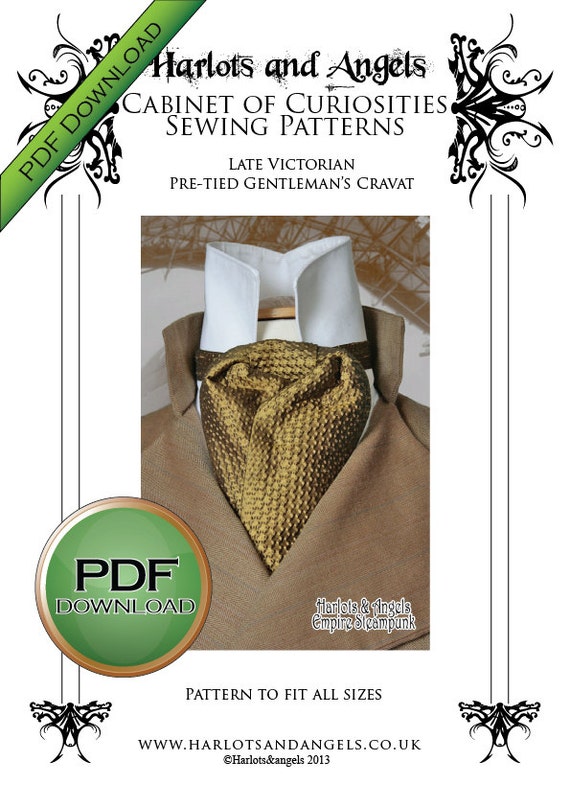 Late Victorian Steampunk Cravat pdf full scale sewing pattern