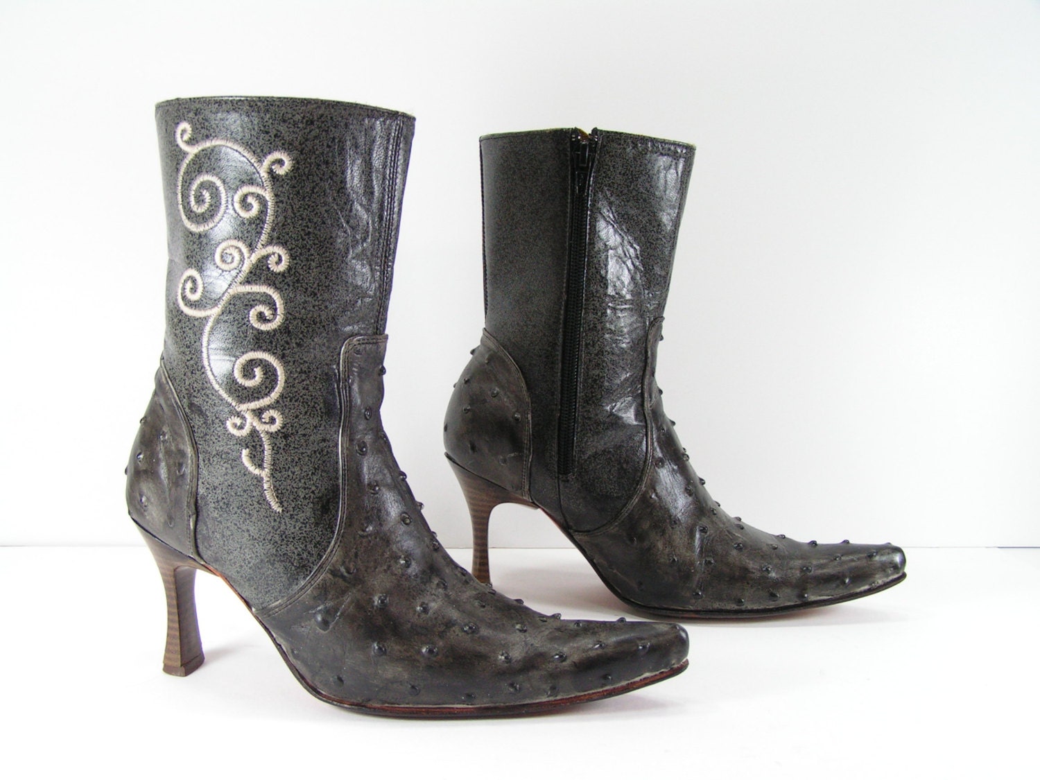 short cowboy boots womens 6 m charcoal gray high heel