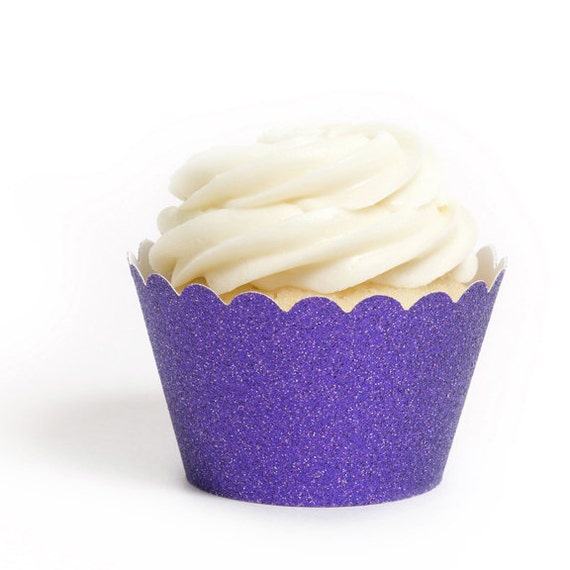 24 DARK PURPLE Cupcake Wrappers Wraps Reuse Glittery Glam