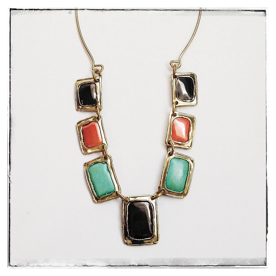 Hand Made Choker Necklace 80s Copper Turquoise Southwest Boho