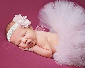 Palest Pink tutu with vintage style headband, newborn tutu, baby tutu, tutu and headband, newborn photography prop