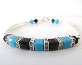 Jet Black Turquoise Fancy Bracelet, Swarovski Jet Black Turquoise Bracelet , Swarovski Birthstone Bracelet, Birthday Gift,  Minieglamstudio