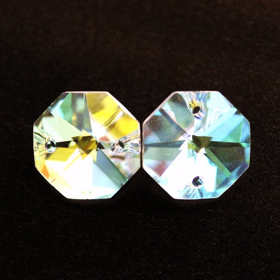14mm Crystal AB Octagon Octagons Mirrored Connector Bead