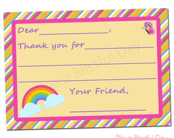 PRINTABLE Girl Rainbow Fill-in-the-Blank Thank You Cards #535