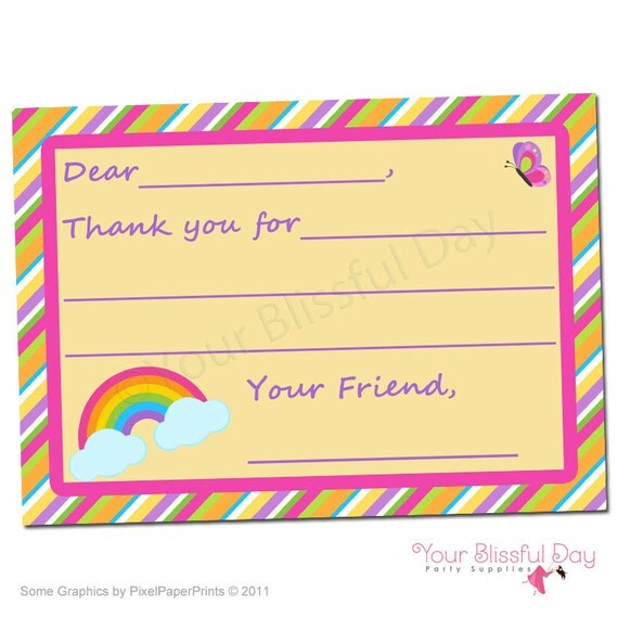 PRINTABLE Girl Rainbow Fill-in-the-Blank Thank You Cards Il_570xn