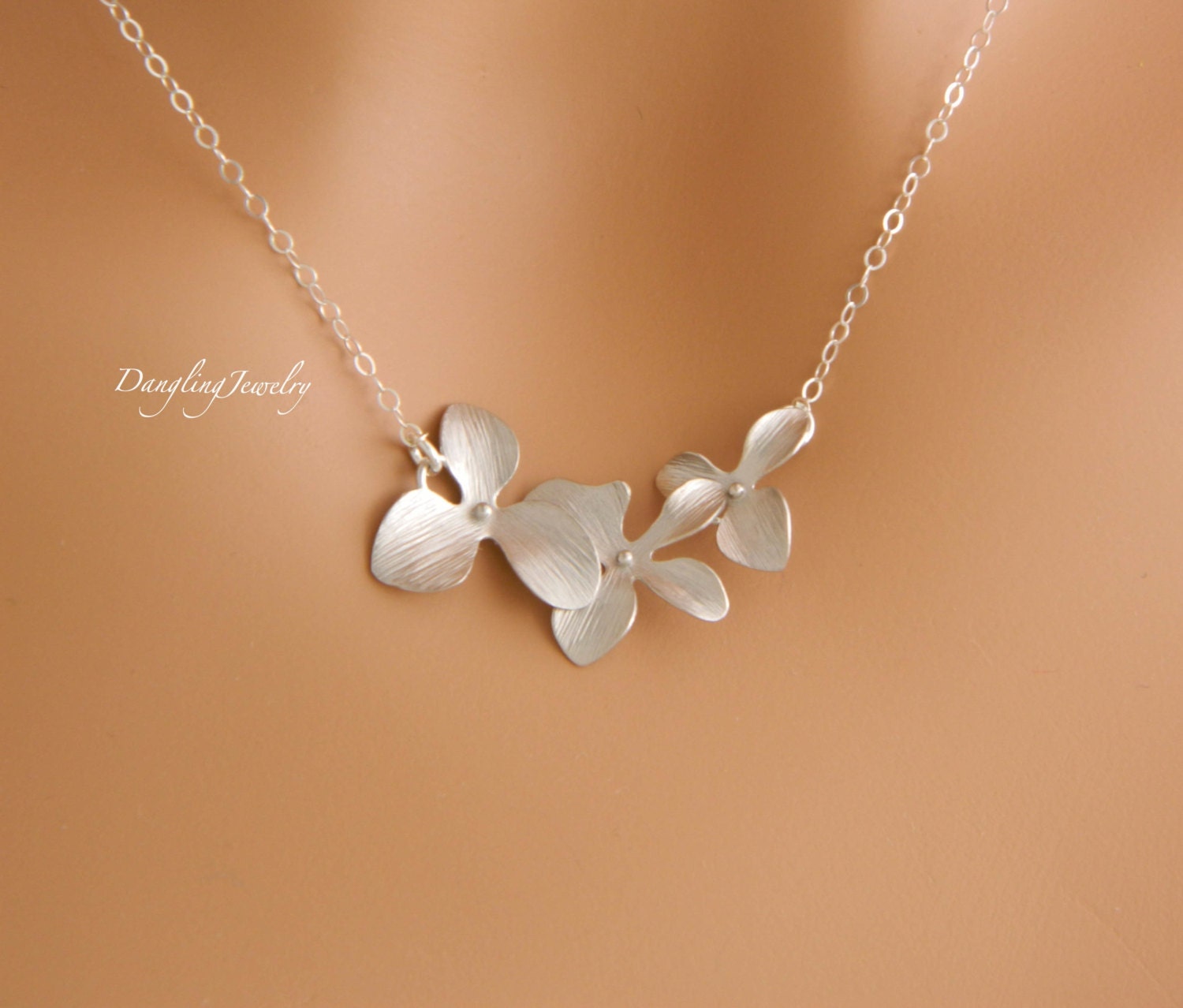 SILVER Orchid Necklace Bridesmaid Jewelry Wedding Jewelry