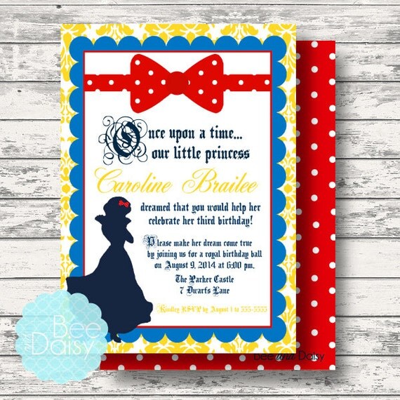 Snow White Invitation for Birthday Party or Baby Shower - Girls Princess DIY Printable Invite by BeeAndDaisy Il_570xn