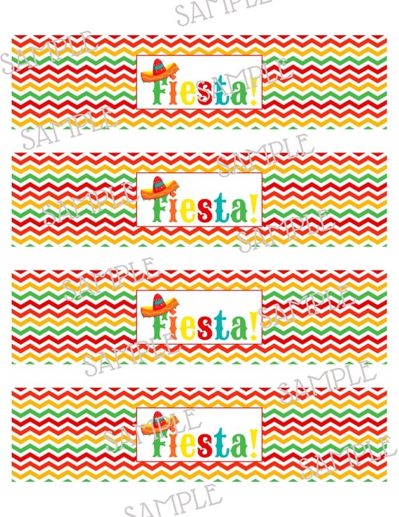 Mexican fiesta water bottle wrap around labels instant download digital ...