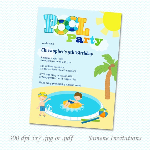 Boy's Pool Birthday Party Printable Invitation - Print your own Il_570xn