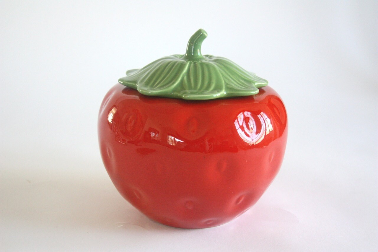 Vintage Ceramic Strawberry Cookie Jar by estateeclectic on Etsy