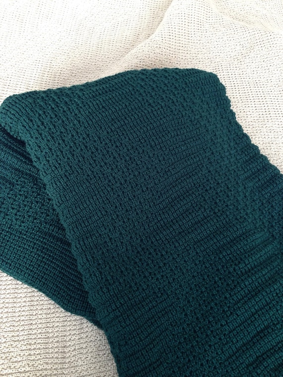 Afghan Throw Blanket Knitted Hunter Green