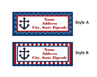 Anchor, Nautical Return Address Labels - Heart, Red, Blue - You Print