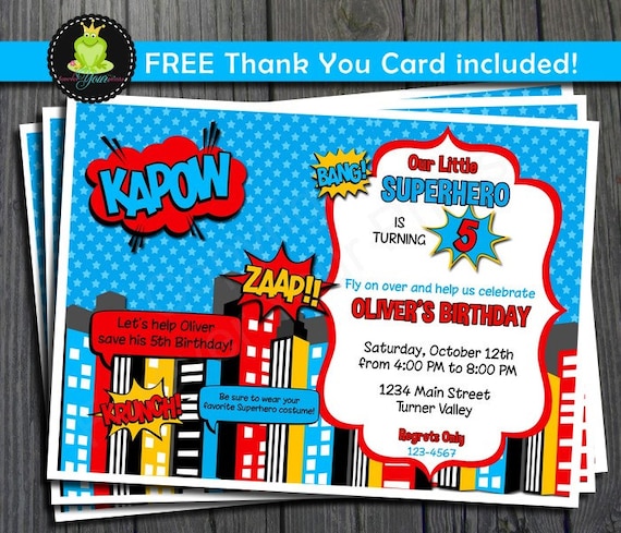 Superhero Invitation - FREE Thank You Card included Il_570xn
