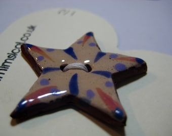 Handmade ceramic buttons - pink purple star handpainted pottery button C6